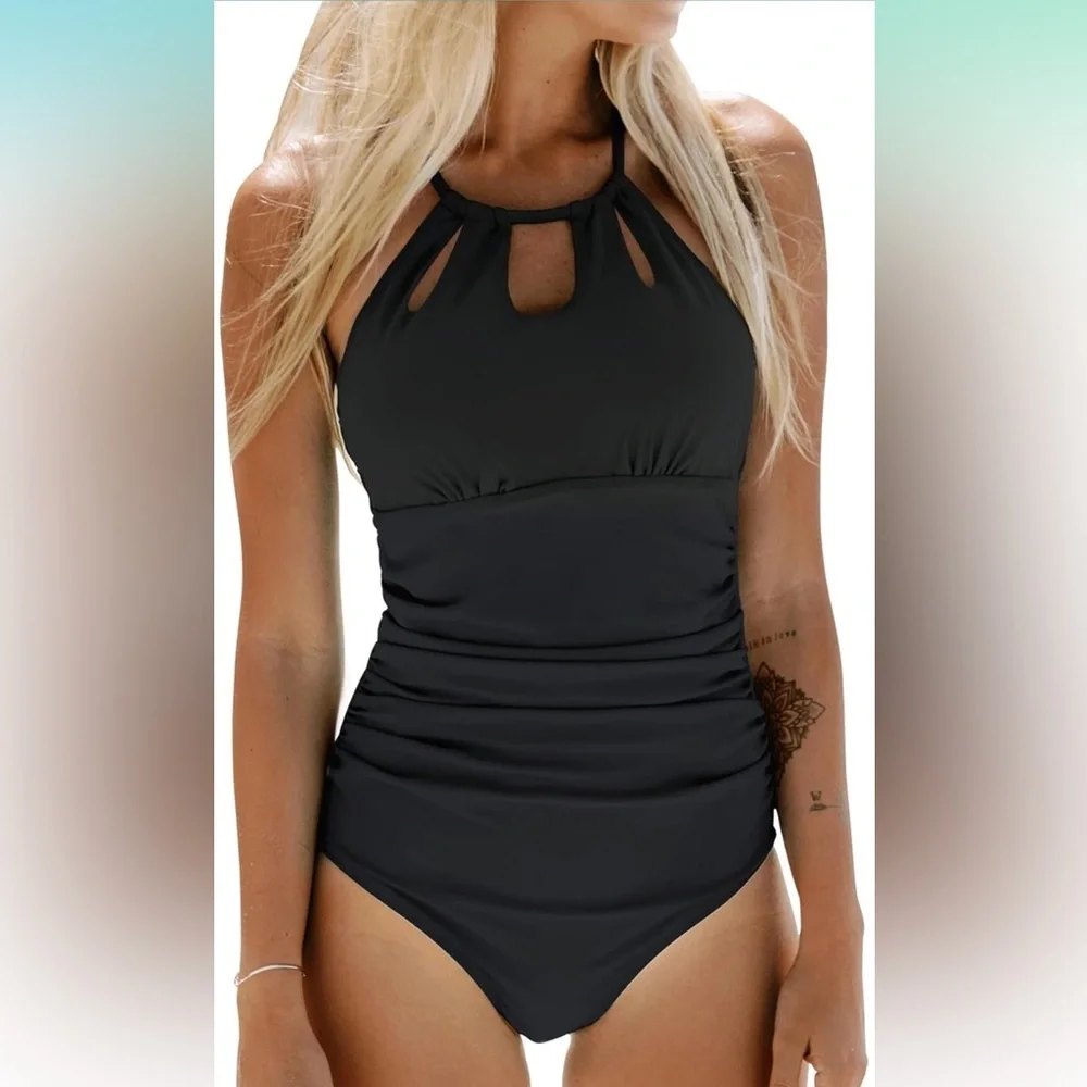 Women's One‎ Piece Swimsuit High Neck Tummy Control Swimwear Bathing Suit NWT